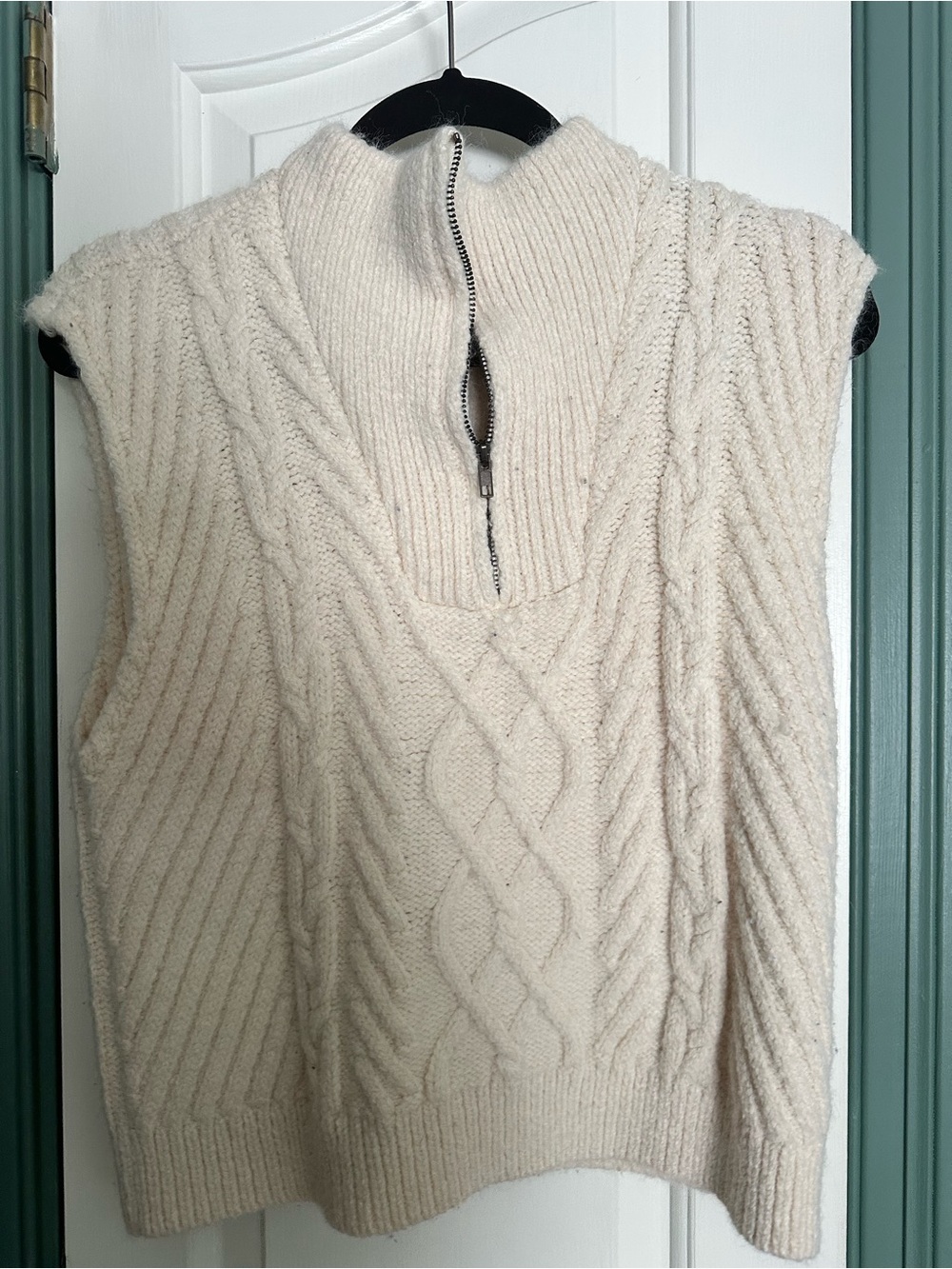 Petal and Pup Cream Cable Knit Sleeveless Sweater with Half-Zip Collar